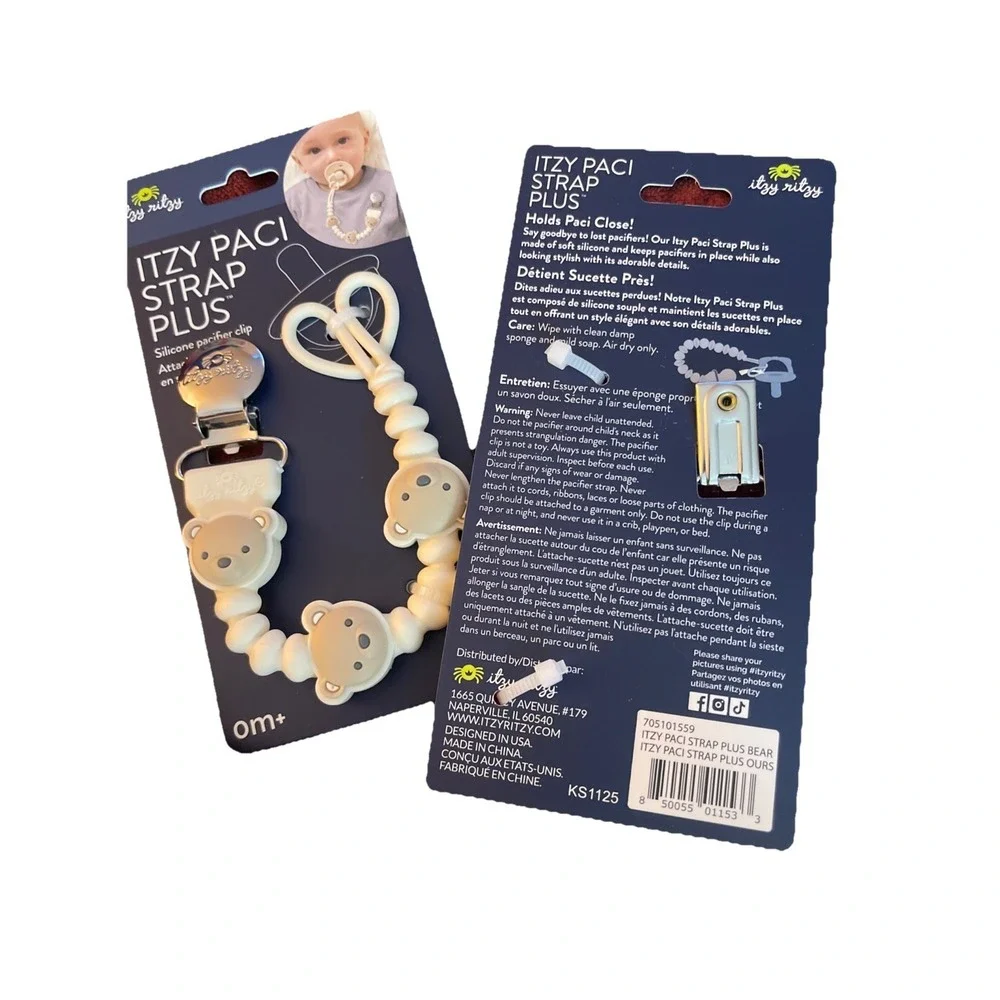 2 - Itzy Ritzy Paci Strap + Silicone Pacifier Clip, Bear Clip, No‎ Paci Included